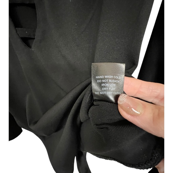 Haute Monde Black Long Sleeve Bodysuit with cut out chest sections - Picture 4 of 6